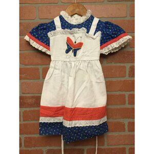 Vintage Sears Girls Butterfly Dress Floral Print Permanent Press Eyelet Lace